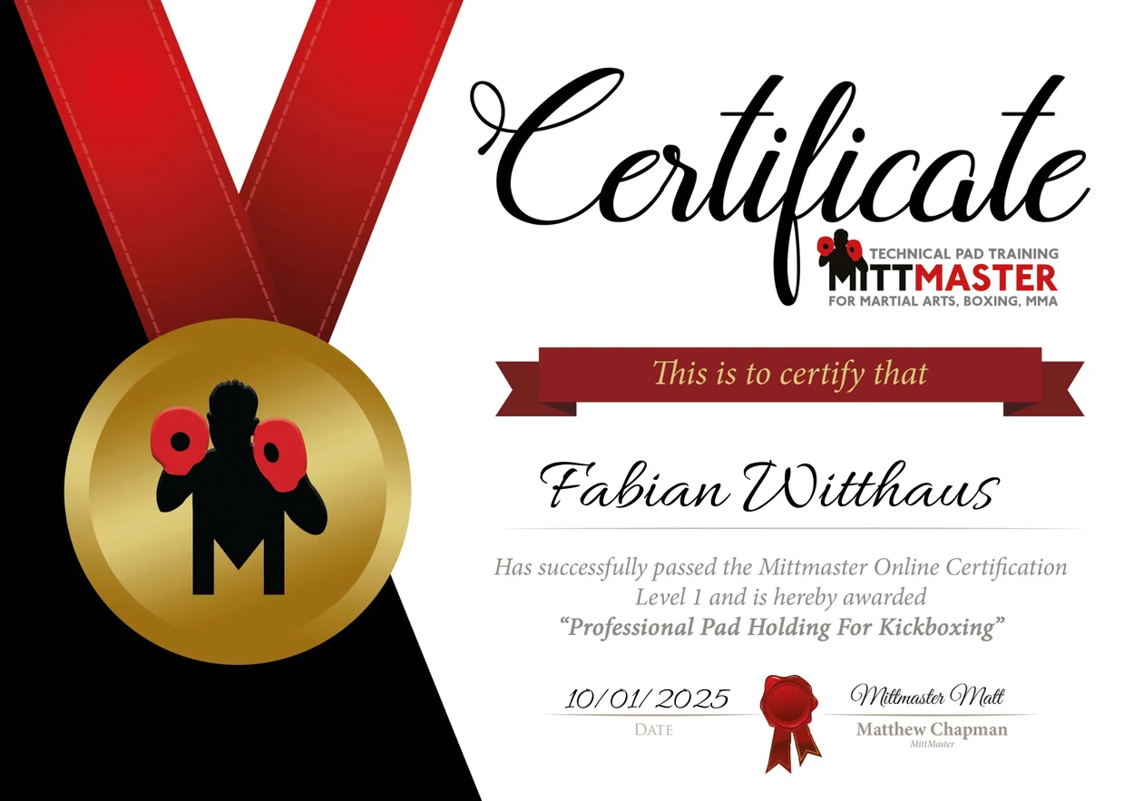 Mittmaster Certificate, Professional Pad Holding for Kickboxing